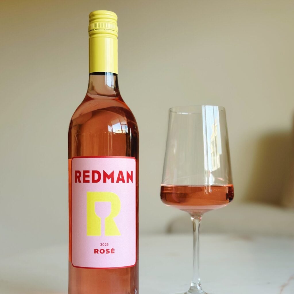 A bottle and glass of the Redman 2025 rose